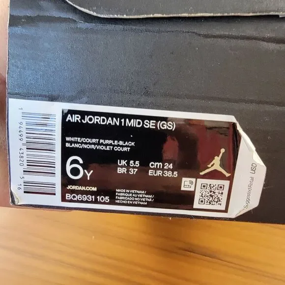 Air Jordan 1 Mid SE GS 'Varsity Purple' Sz 6Y BQ6931-105 - Picture 12 of 12